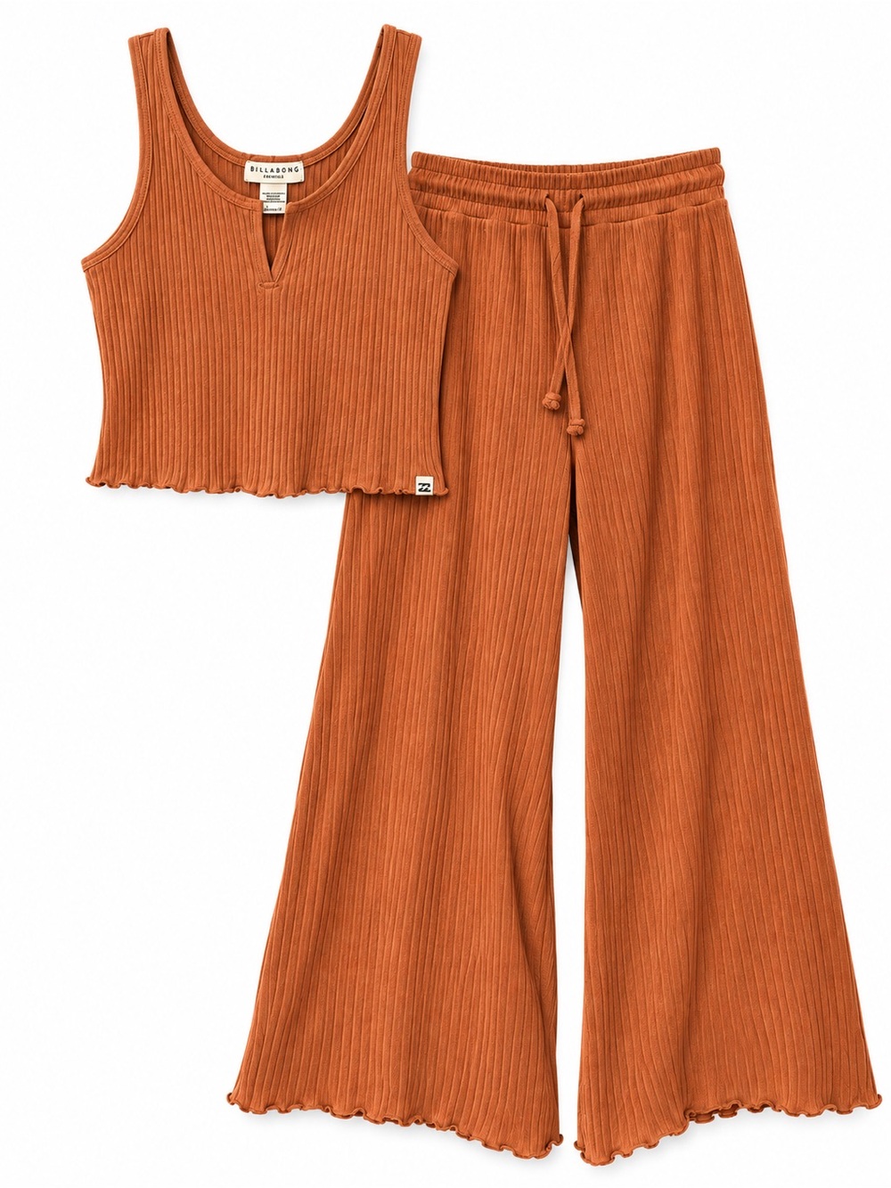 Billabong Essentials Rust Ribbed 2 Piece Set Pants M Top S